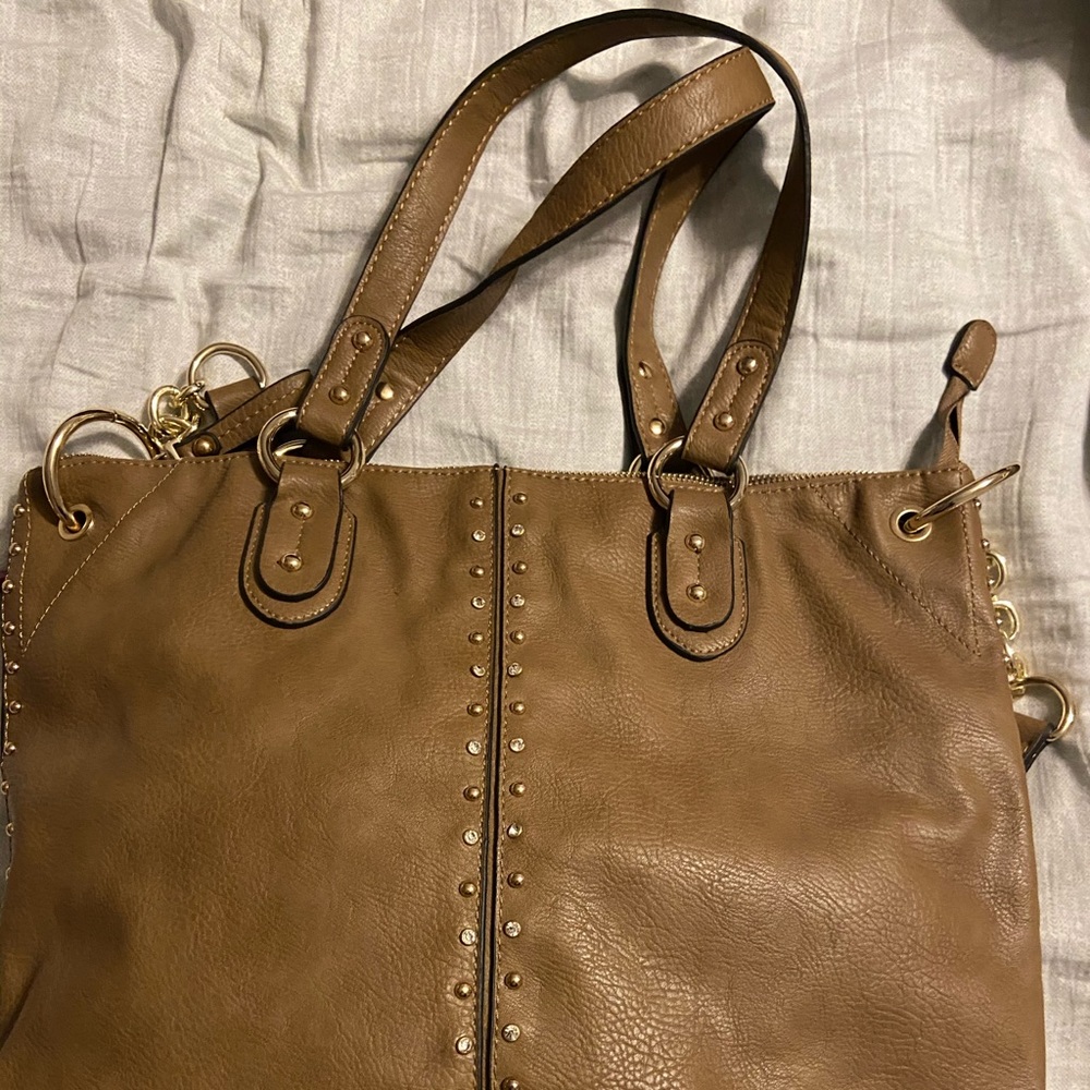 NWOT leather tote with studs and rhinestones